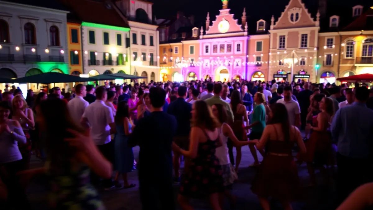 Generic image showing the vibrant atmosphere of a dance festival in a historic town square in Portugalete.