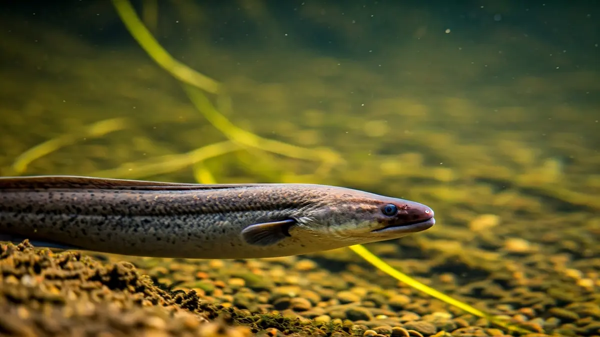 Angula bat ibai-uretan igerian, atzealdean landare urtarrak lauso.