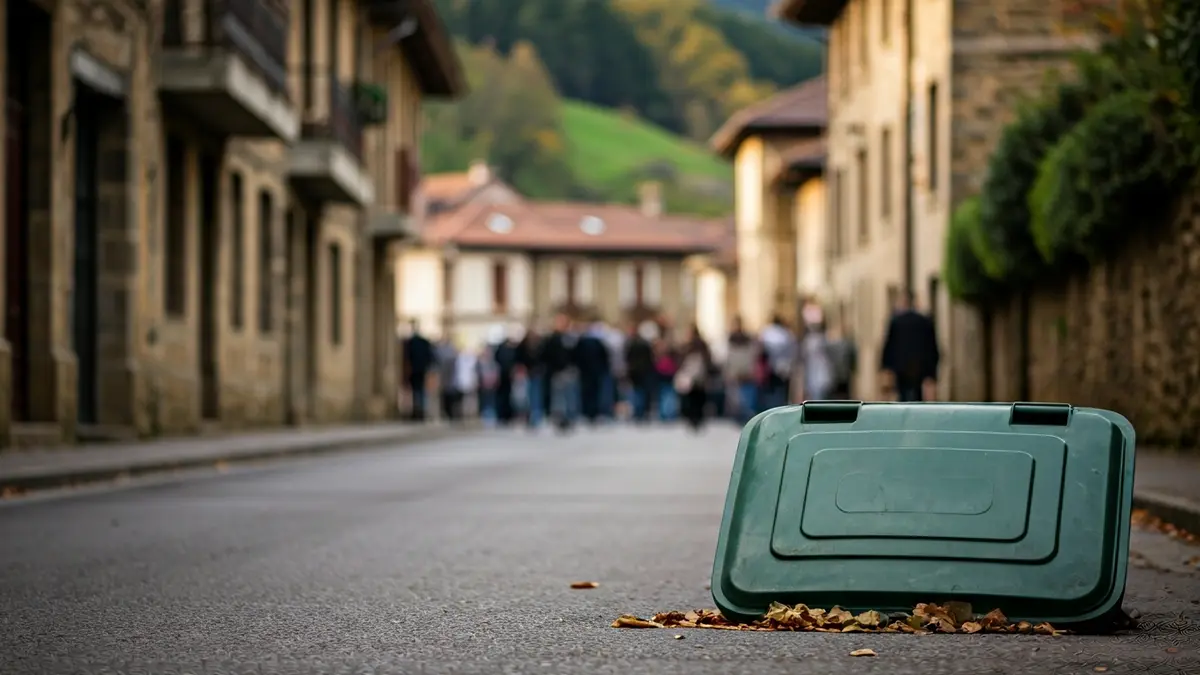 Abetxukoko auzoko kale bateko irudi generikoa, zabor-kontenedore huts batekin.