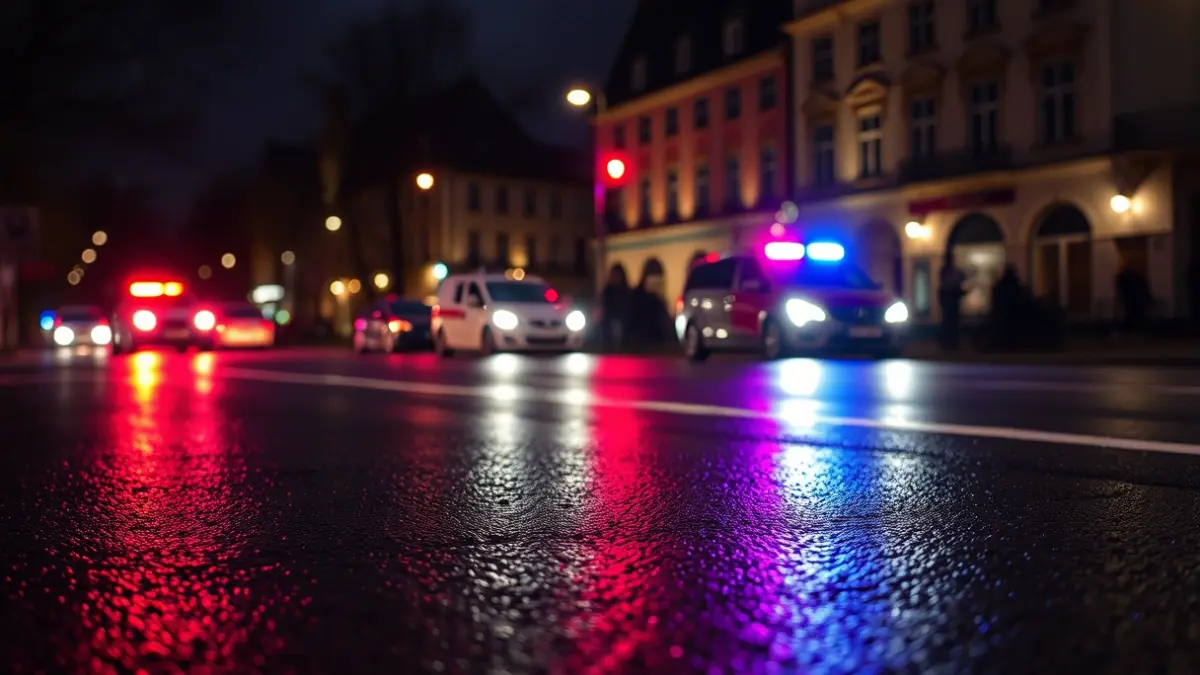 Irudi generikoa: Larrialdi-argiak asfalto hezean islatzen dira gauez.