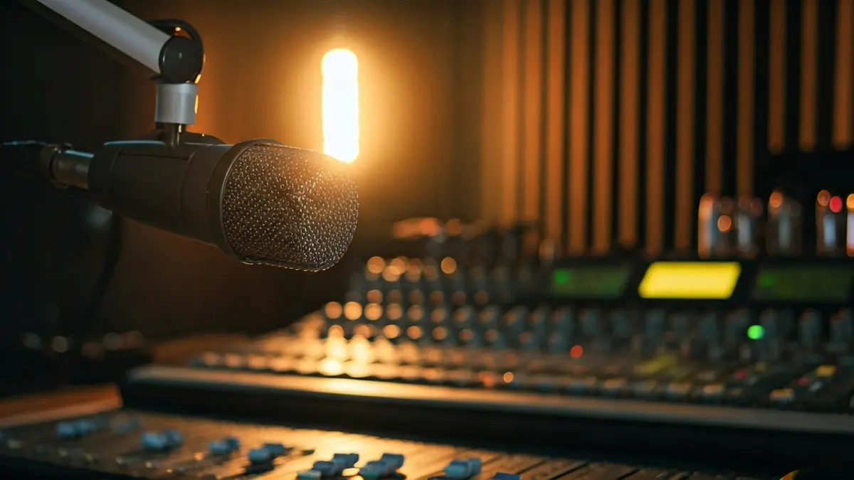 Generic image of a microphone in a radio studio.