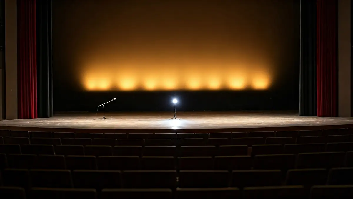 Imagen genérica de un escenario de teatro con un micrófono bajo un foco.