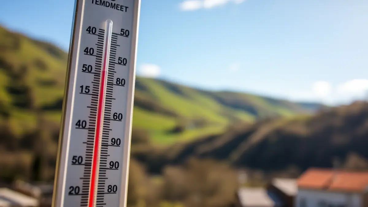 Irudi generikoa termometro batekin tenperatura altuak adierazten, udaberriko egun eguzkitsu batean.