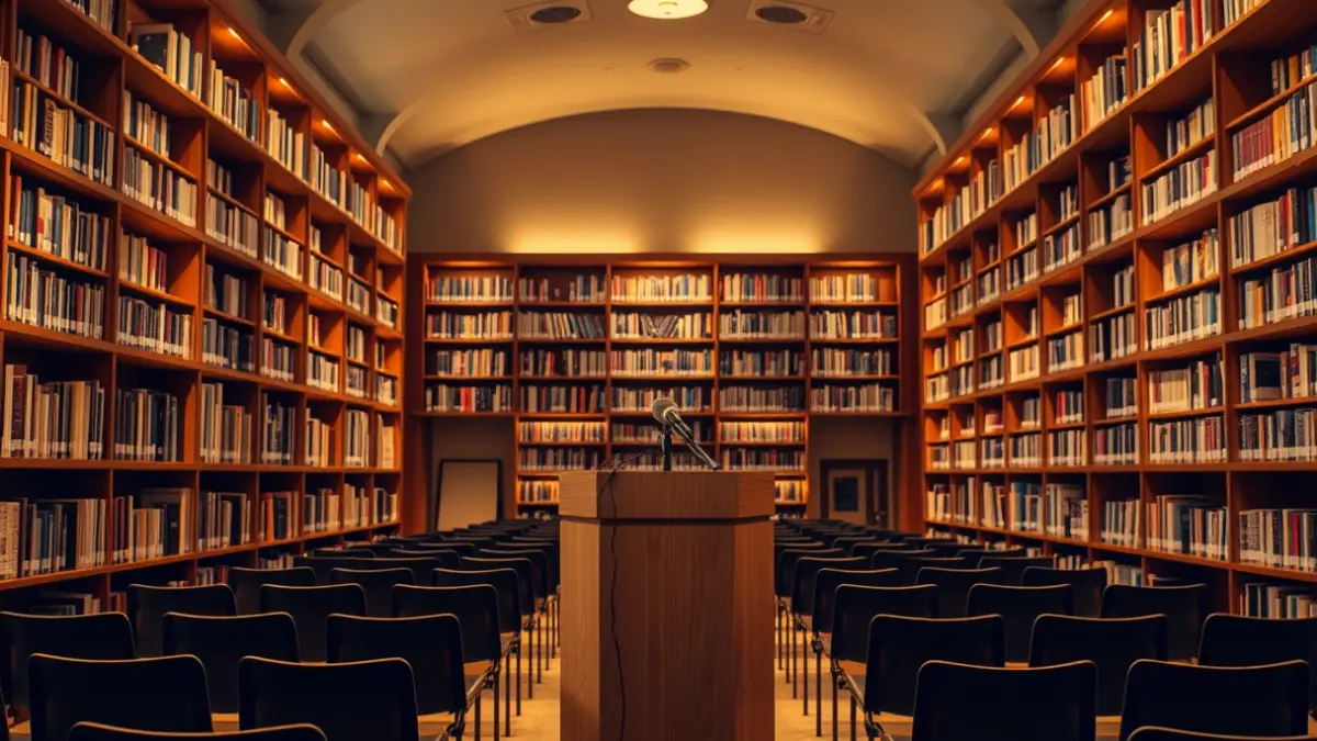 Generic image of a library, representing a book presentation.
