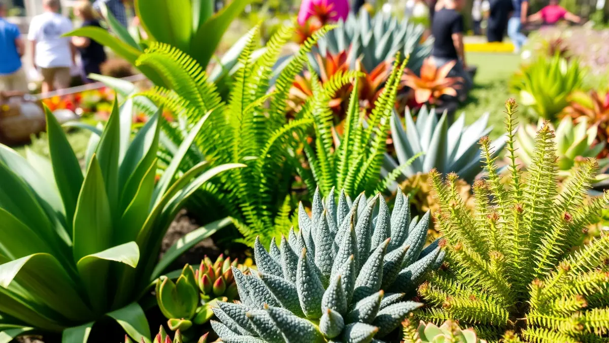 Generic image of exotic plants, including ferns and succulents, in a garden setting.