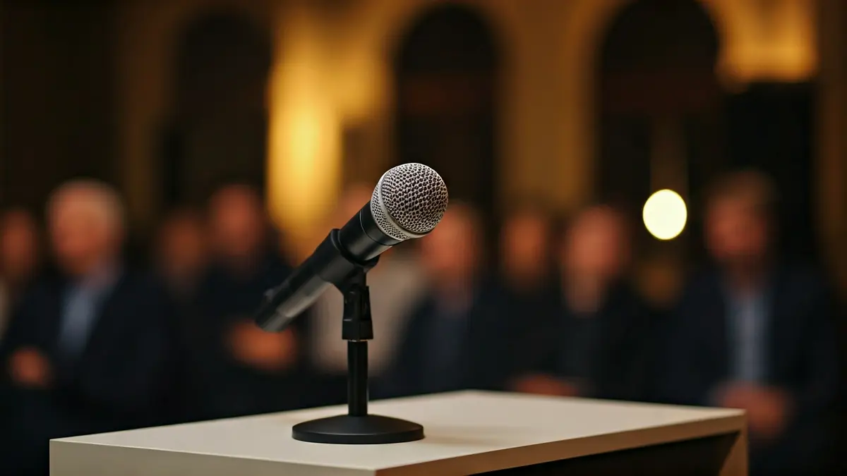 Generic image of a person speaking into a microphone, suggesting an interview.