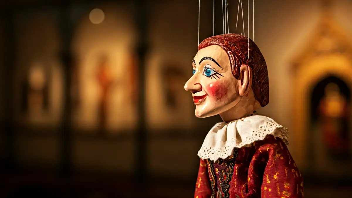 Generic image of a close-up of a traditional puppet, with a blurred background of a museum exhibit.
