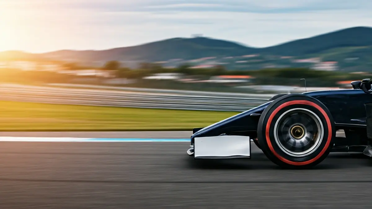 Irudi generikoa lasterketa-auto baten gurpilarena, zirkuitu batean.