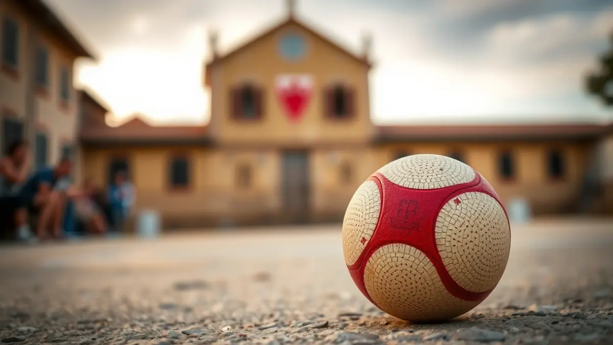 Pilota euskal pilotaleku batean, atzealde lausoarekin.