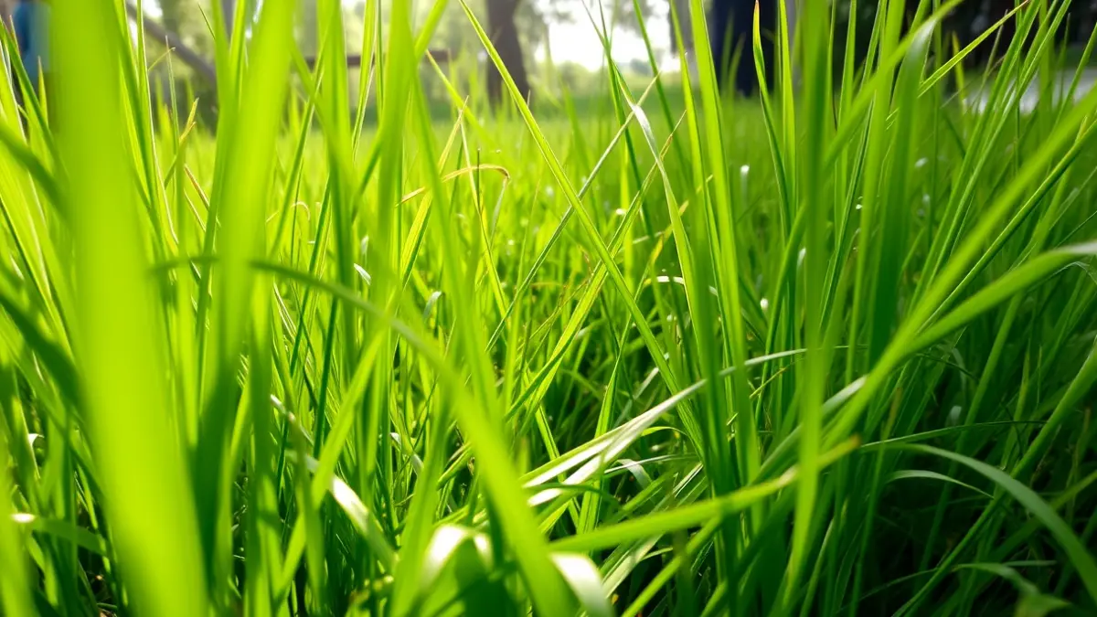 Irudi generikoa parke bateko belar altuarena, eguzki-argiarekin.