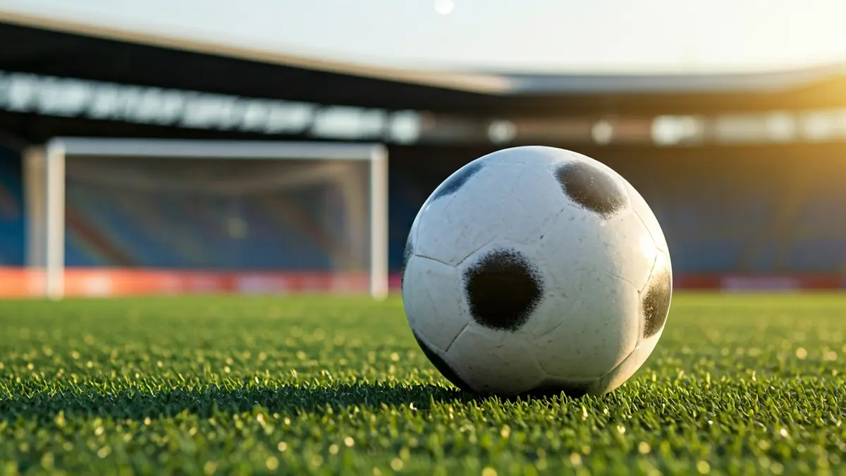 Generic image of a soccer ball on a green artificial turf field.