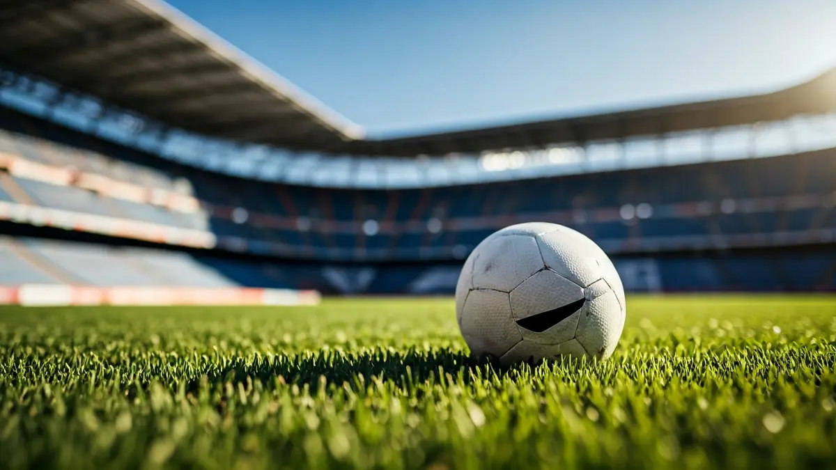 Irudi generikoa futbol baloi bat belar gainean, atzealdean atea lausotuta.