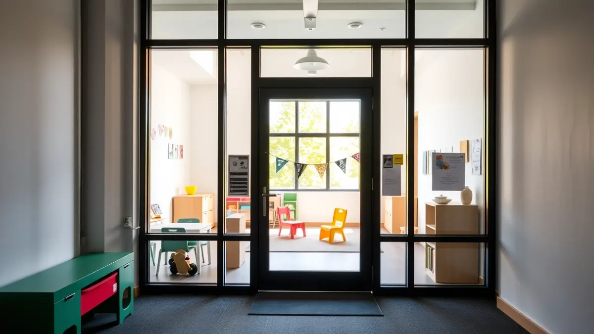 Colorful entrance of a children's nursery in a Basque town.