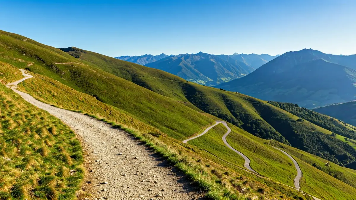 Generic image of a mountain trail, with green landscapes of Gipuzkoa in the background.