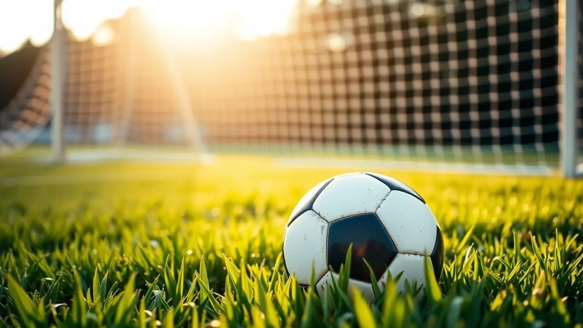 Irudi generikoa: futbol-baloi bat belar gainean, atzealdean ate-sare lausoa duela.