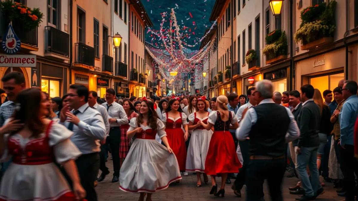 Imagen genérica de una celebración festiva en Amurrio, con gente bailando y confeti.