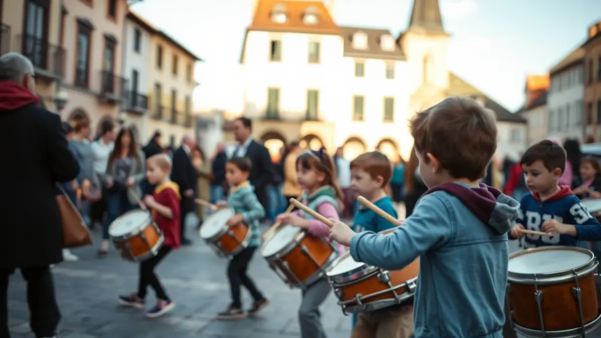 Niños en una tamborrada en Amurrio, en la plaza Juan Urrutia.