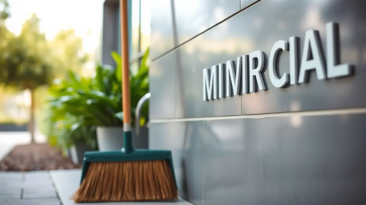 Generic image of a broom and dustpan against a municipal building wall, suggesting cleaning and gardening services.