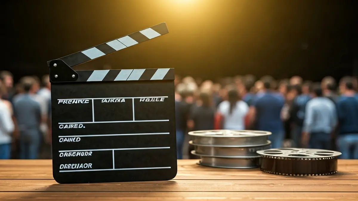 Imagen genérica de un laboratorio cinematográfico, con una claqueta sobre una mesa.