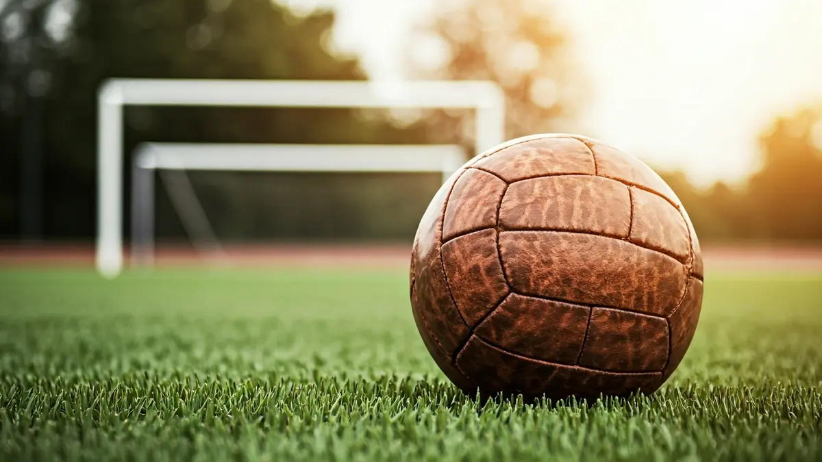 Irudi generikoa futbol-baloi zahar baten zelai batean, atzealdean ateak lausotuta.