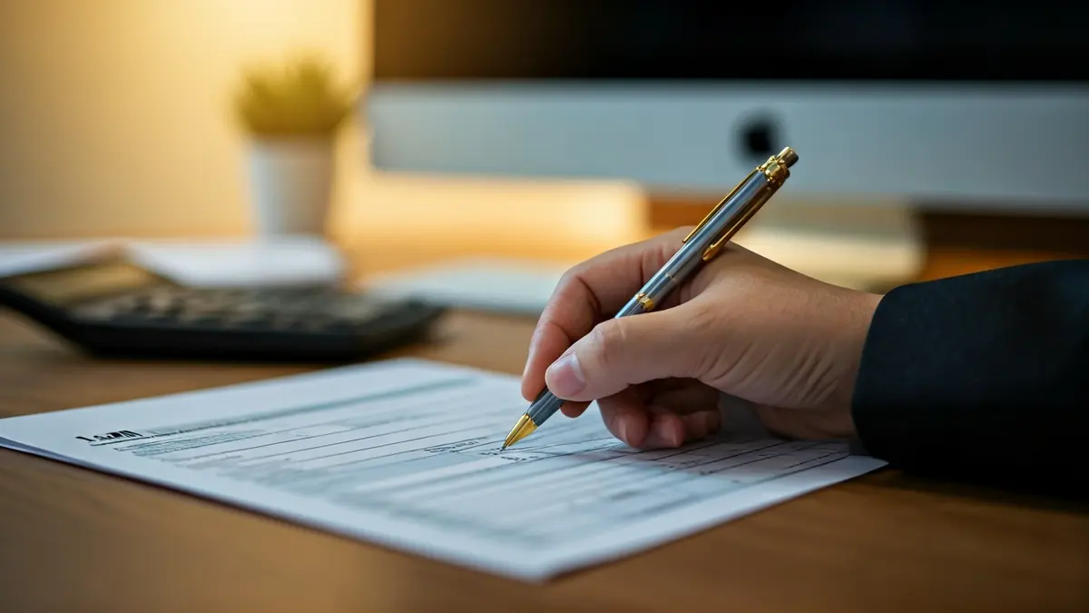 Generic image of a hand with a pen over a tax declaration form.