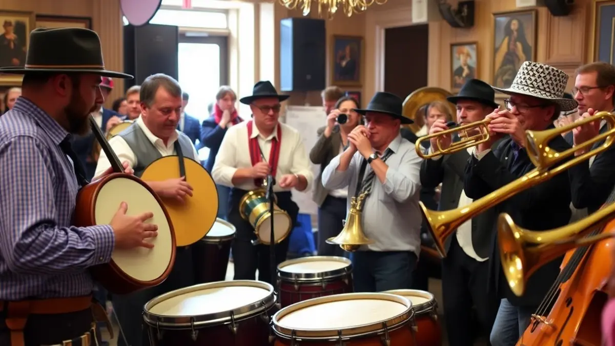 Irudi generikoa, euskal musika tresnak eta perkusio latinoa nahastuta, giro dantzagarrian.