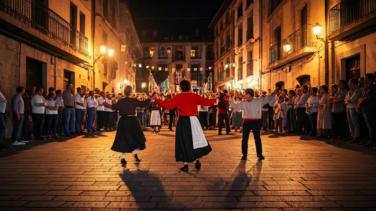 Irudi generikoa jai giroko kale baten, jendea dantzan eta musika entzuten.