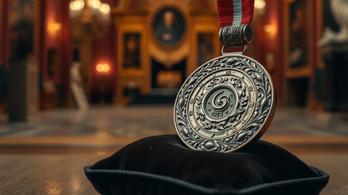 Imagen genérica de una Medalla de Álava, sobre un paño rojo.