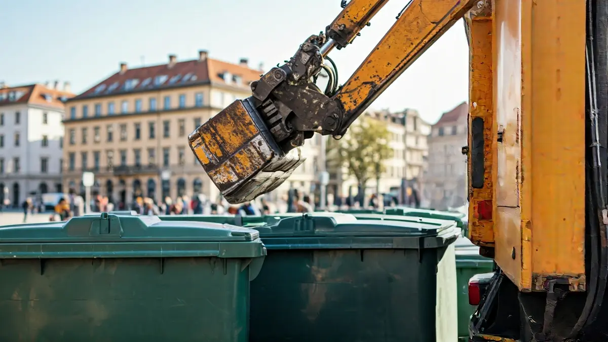 Irudi generikoa paper eta kartoia biltzeko edukiontzi berri batena, kamioi automatizatu batek jasotzen duena.