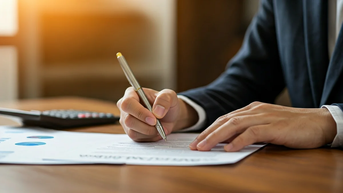 Irudi generikoa eskuak zerga-dokumentu bat sinatzen.