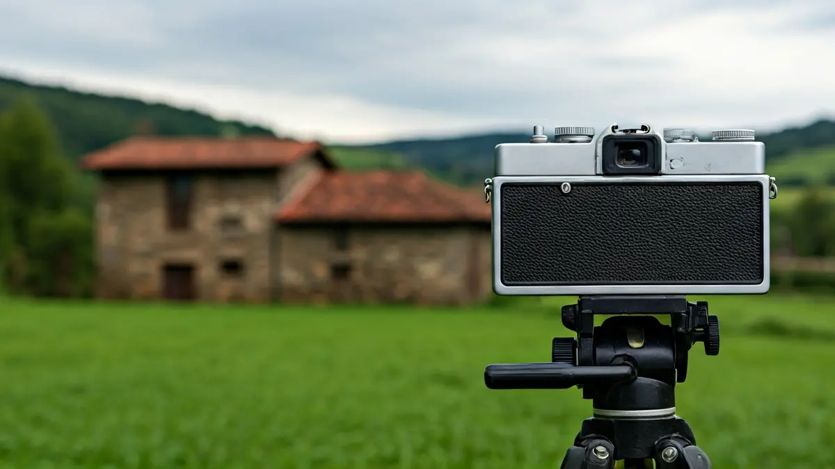Irudi generikoa Euskadiko landa-eremuan filmatzen ari den film baten eszenatokiarena, baserri bat atzealdean duela.