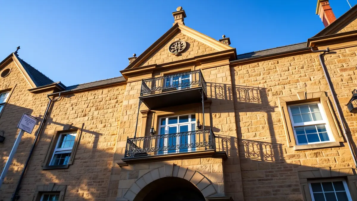 Facade of Azkoitia town hall, with sunlight
