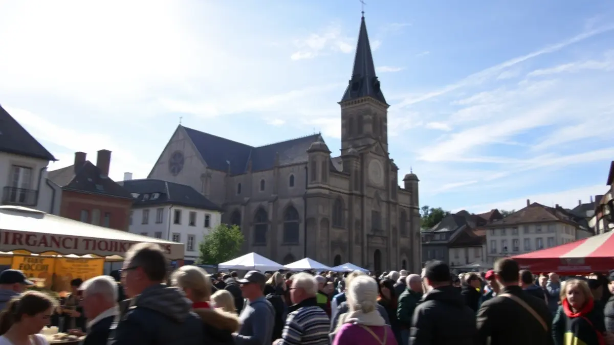 Imagen genérica de la romería de Armentia, con gente y puestos.