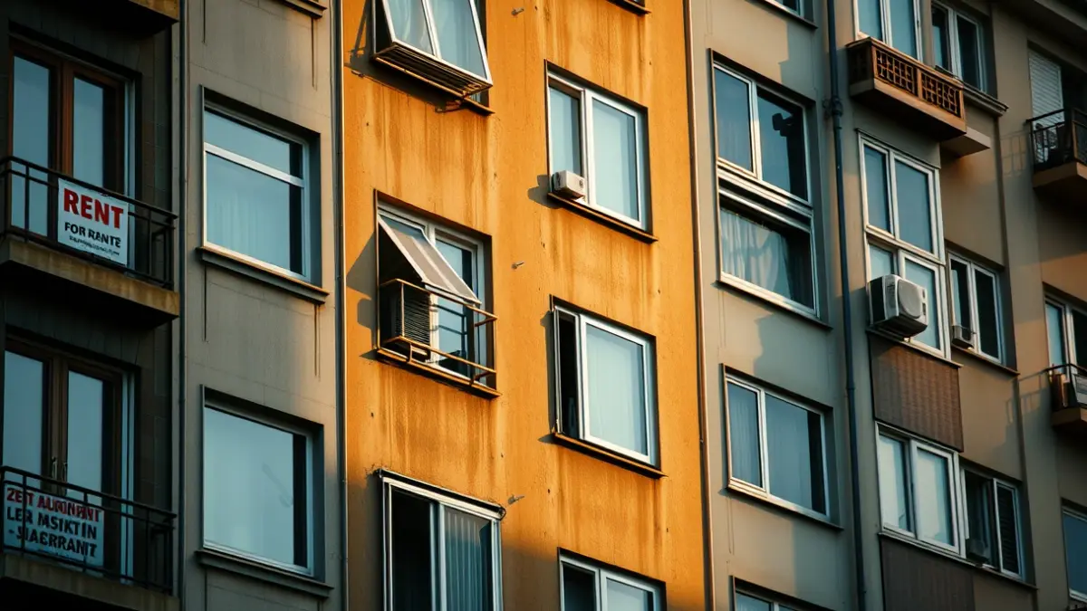 Imagen genérica de la fachada de un edificio residencial, representando el problema del alquiler.