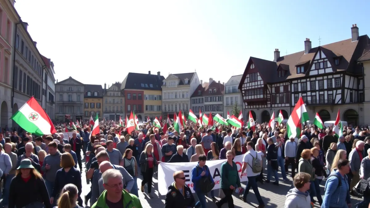 Manifestación en las calles de Arrigorriaga, con pancartas y banderas.