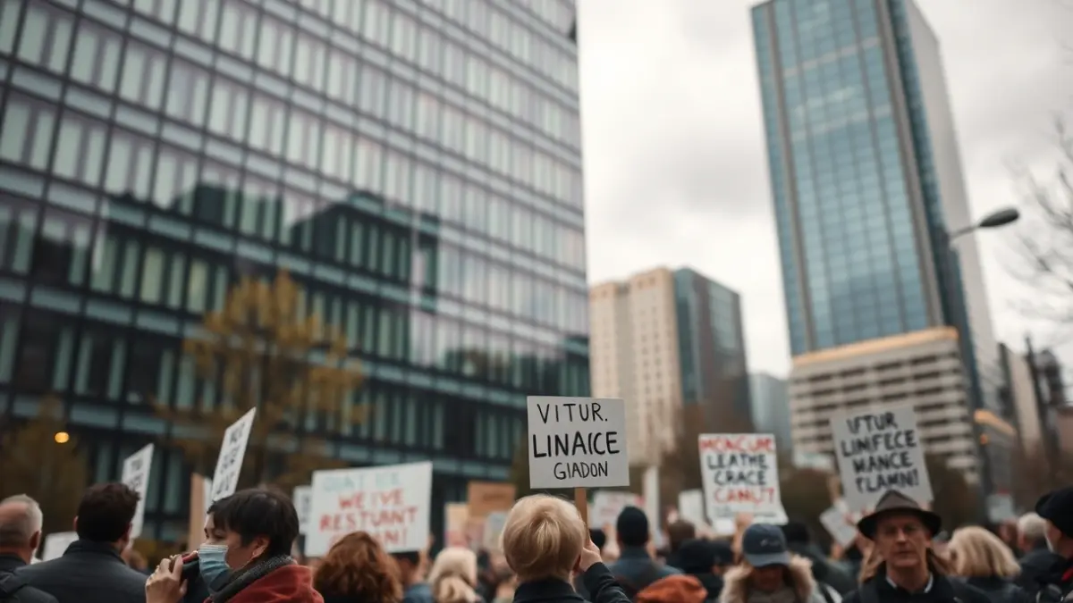 Concentration of Arrigorriaga residents in front of the Euskal Trenbide Sarea headquarters in Bilbao.