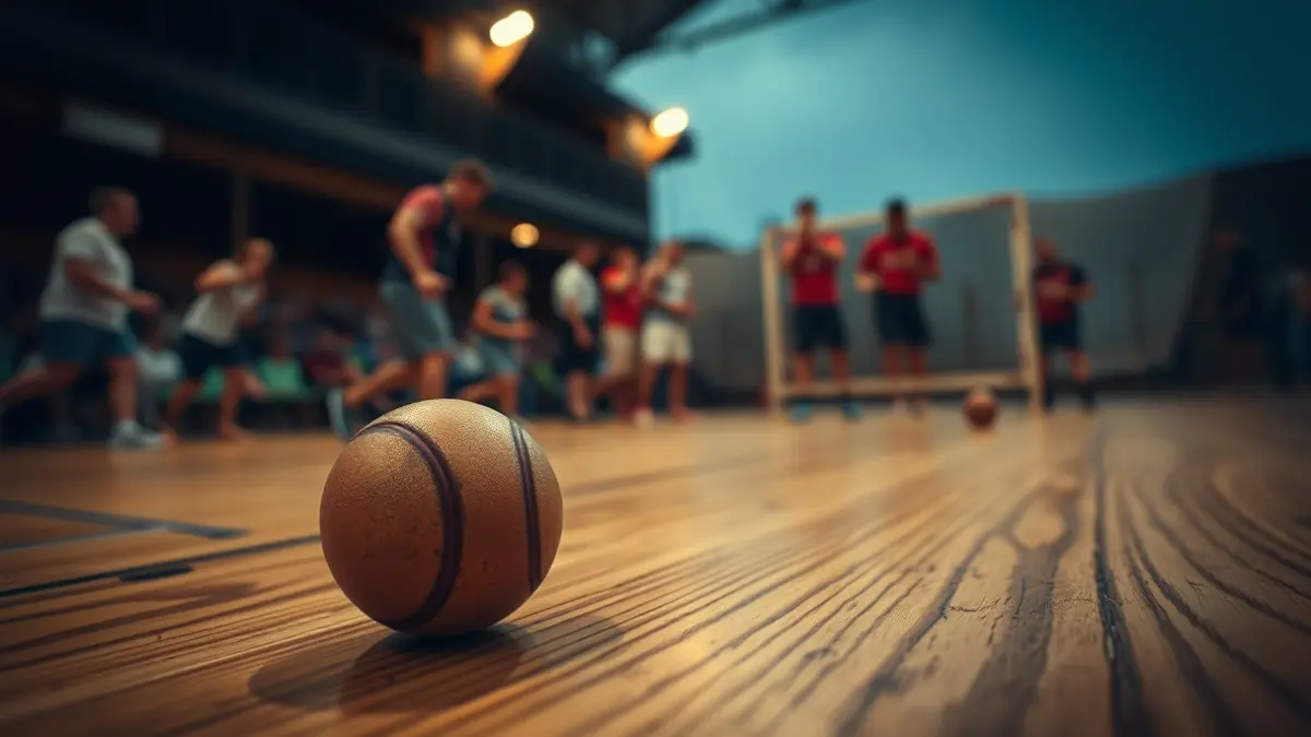 Generic image of a Basque pelota ball on a fronton court, in the context of a game.
