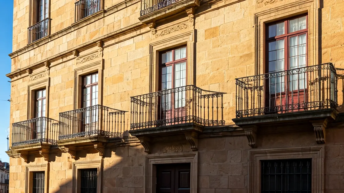 Fachada del ayuntamiento de Artziniega bajo la luz del sol