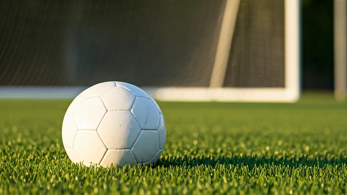 Irudi generikoa futbol baloi bat belarretan, atzealdean ate sare lausoa duela.