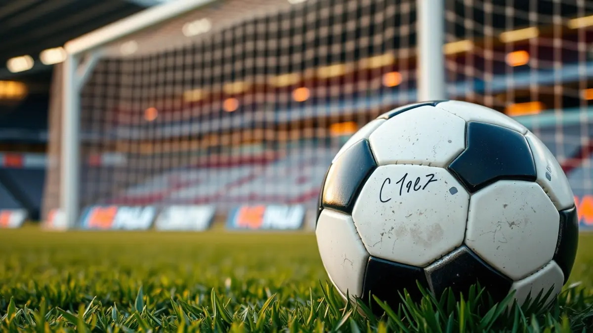 Imagen genérica de un balón de fútbol sobre césped, con una portería blanca difuminada al fondo.