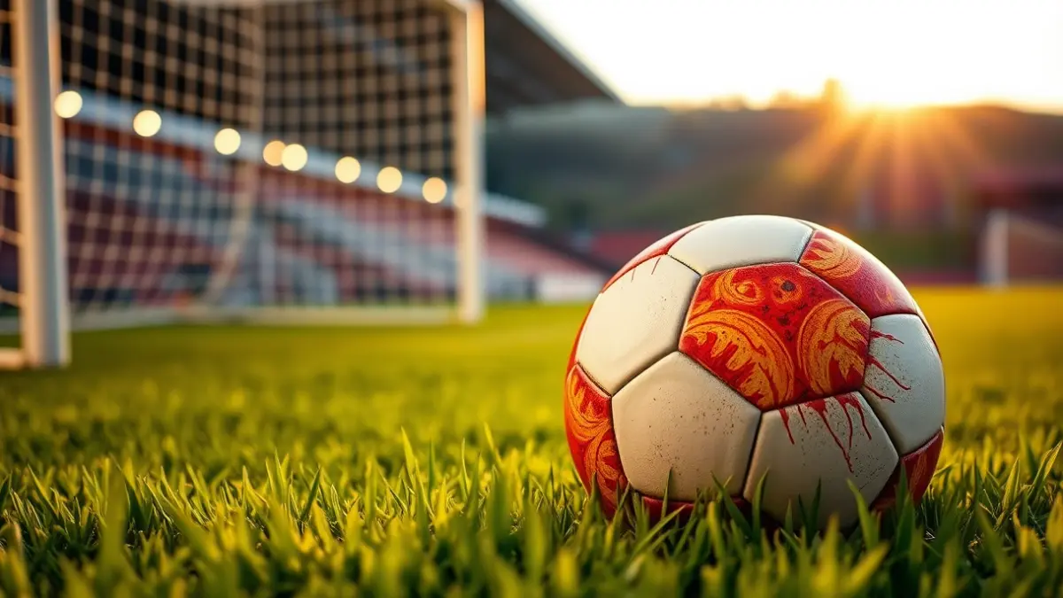 Imagen genérica de un balón de fútbol en un campo, con la portería difuminada al fondo.
