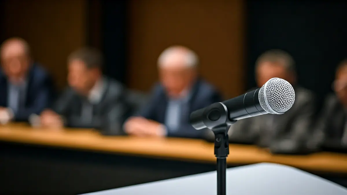 Generic image of a microphone on a podium, suggesting a public discussion.