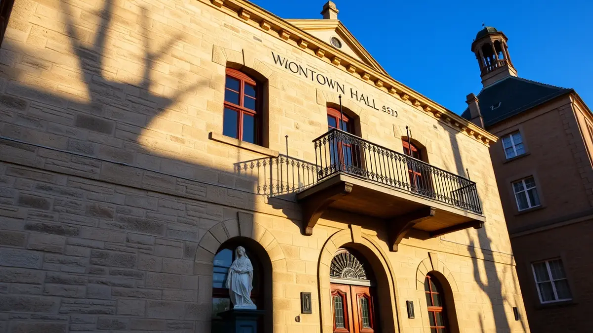 Azkoitiko udaletxearen fatxada, eguzki argitan.