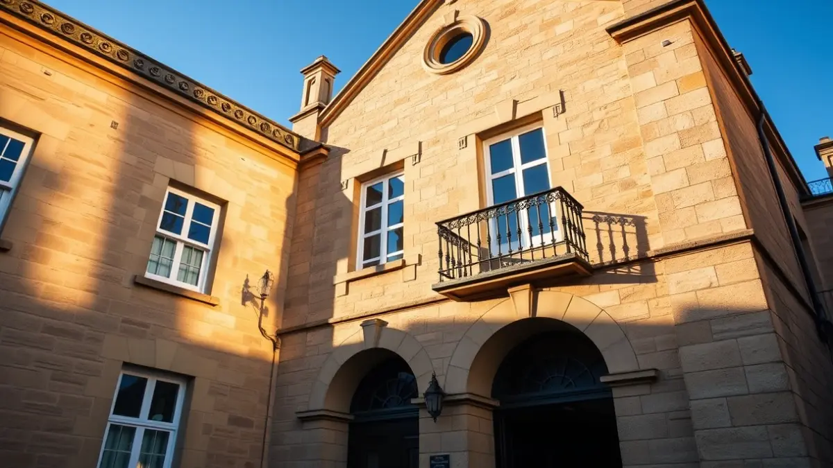 Azkoitiko udaletxearen irudi generikoa, eguzki arratsaldeko argiarekin.