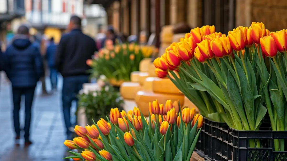 Image of the special market in Ordizia, featuring flowers, plants, and Idiazabal cheese.