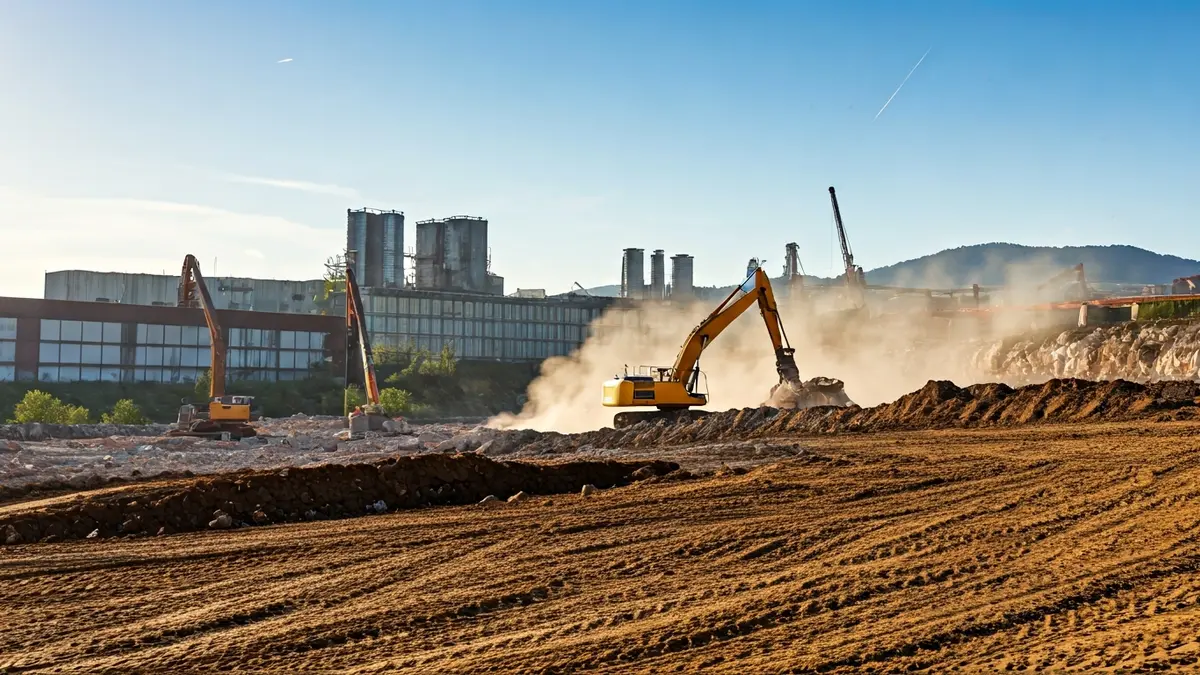 Azpeitiko Corrugados lantegi zaharraren eraispen lanen irudia.