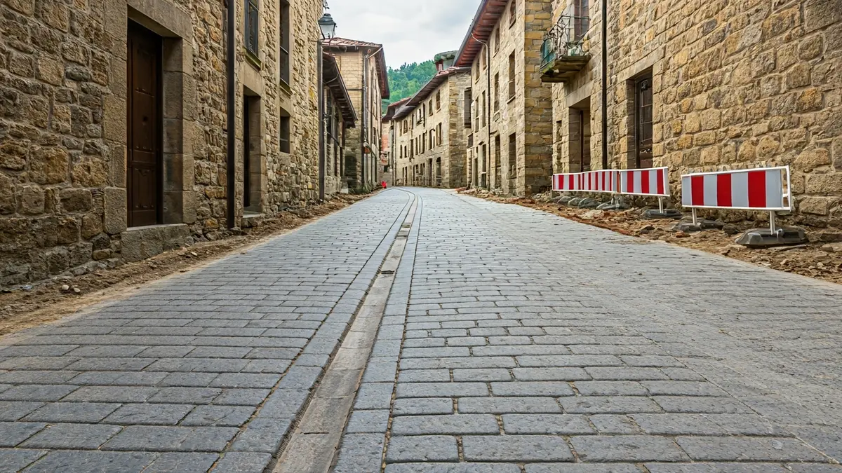 Azpeitiko Done Jakue kalearen berrantolaketa lanen hasiera irudikatzen duen irudia.