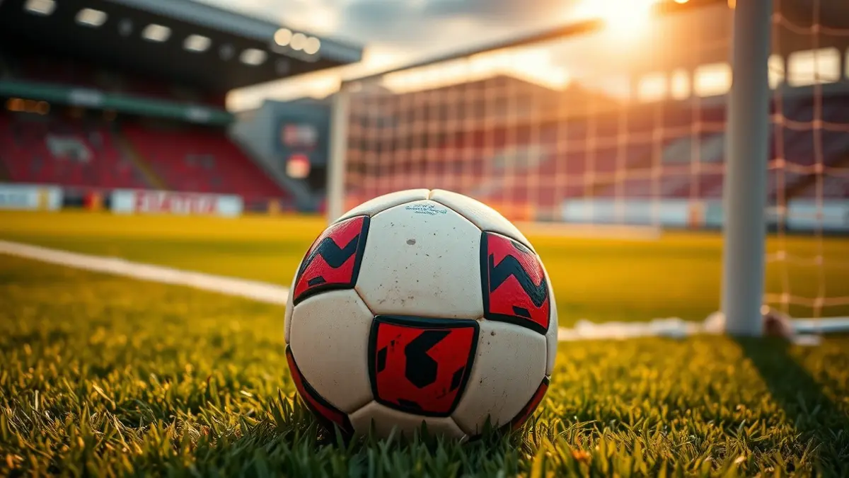 Irudi generikoa futbol baloi bat belar freskoan, atzealdean ate zuri bat lausotuta.