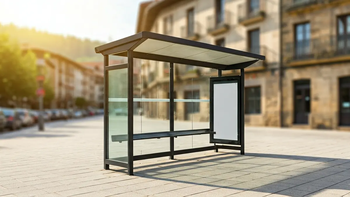 Generic image of a modern bus stop shelter in Azpeitia.
