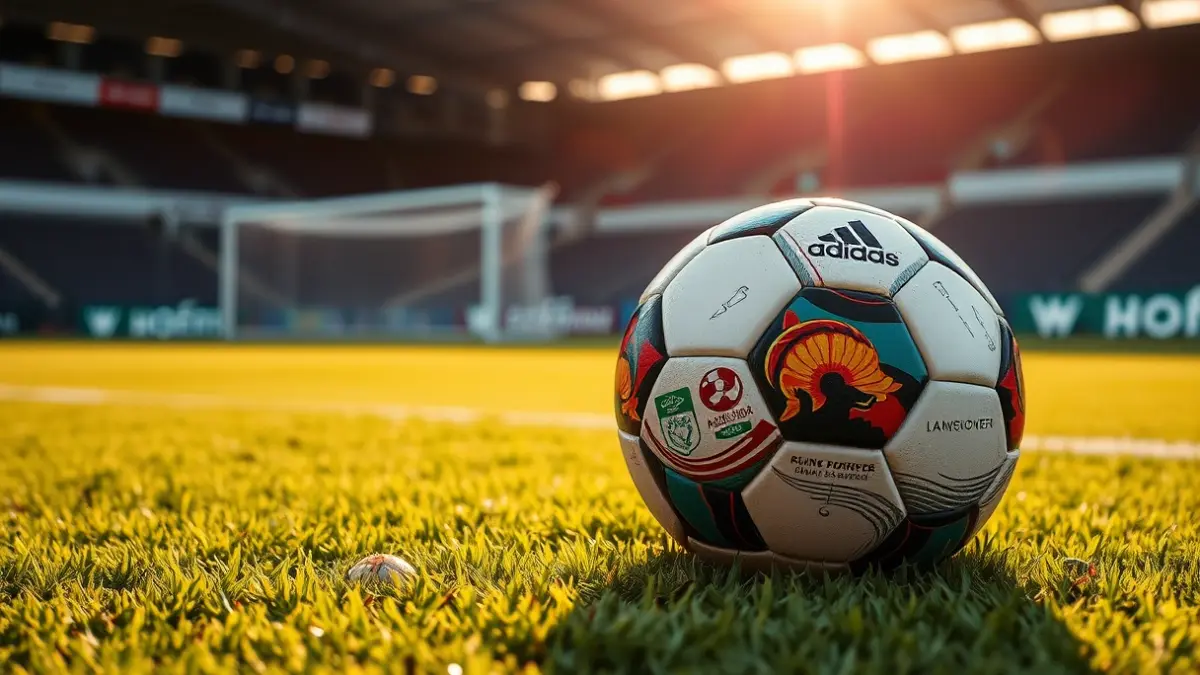 Generic image of a soccer ball on a green field, with a blurred goal in the background.